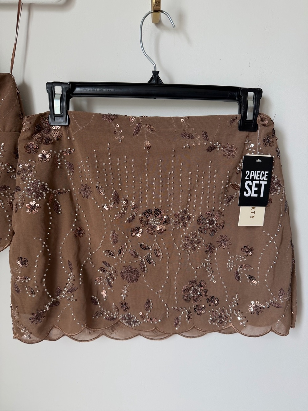 Brown beaded Sequin halter top and Mini Skirt 2 Piece Set - Picture 3 of 7